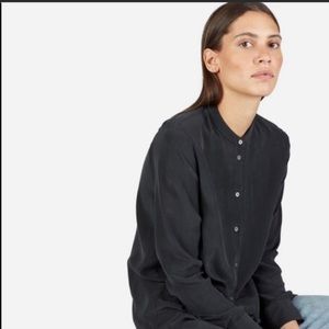 Everlane Black Silk Collarless Buttondown #0726